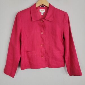 Talbots Blazer Jacket Womens 6 P Pink 100% Irish Linen Long Sleeve Button READ!‎